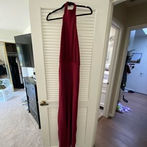 Lulu’s Moment for Life Wine Red Halter Jumpsuit